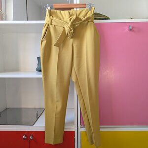 Belted paperbag/high-waist dress pant